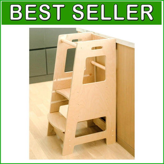 Adjustable Toddler Kitchen Step Stool - Child Standing Tower in Natural Wood