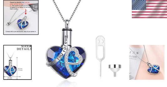 Handcrafted Ashes Necklace in Sterling Silver - Heart of Ocean Crystal Design