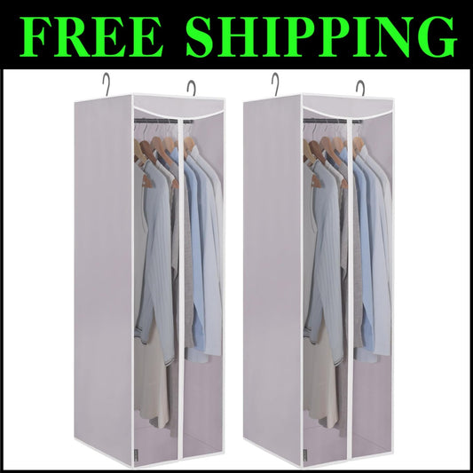 2-Pack Large Hanging Garment Bag with Zipper - Dust-Proof Clothes Protector