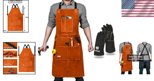 Protection & Comfort: Leather Welding Apron with 6 Pockets - Ideal Gift for Pros