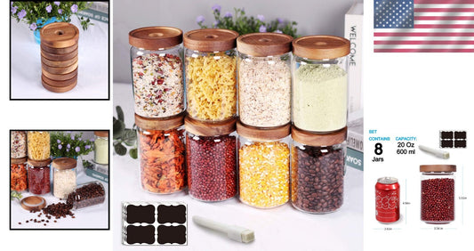 Stackable 8-Piece High Borosilicate Glass Canisters - Airtight Kitchen Storage