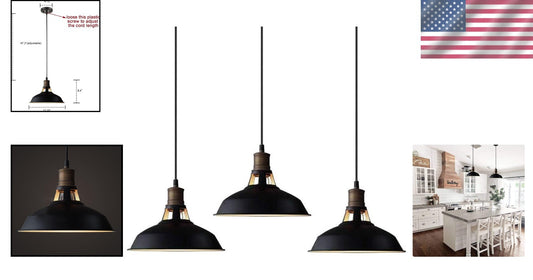 Dimmable 3-Pack Ceiling Pendant Lights - Industrial Barn Style for Modern Spaces