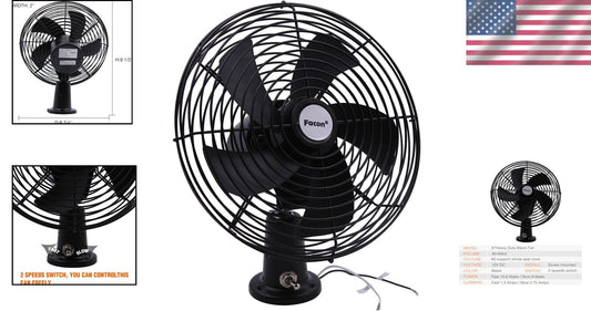 Versatile 12V Car Cooling Fan with Manual 2-Speed Switch - Modern Metal Finish