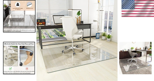 Rounded Edge 46" x 55" Tempered Glass Chair Mat - Ultimate Carpet Protection