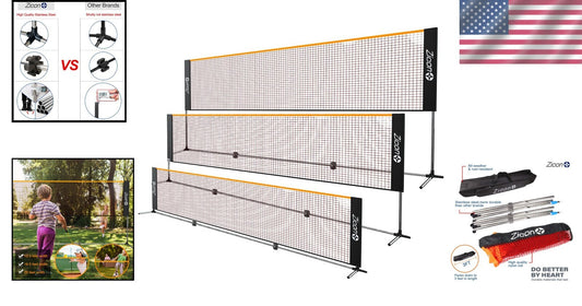 Adjustable Portable Tennis Net Set - Stainless Steel Poles for Multiple Sports