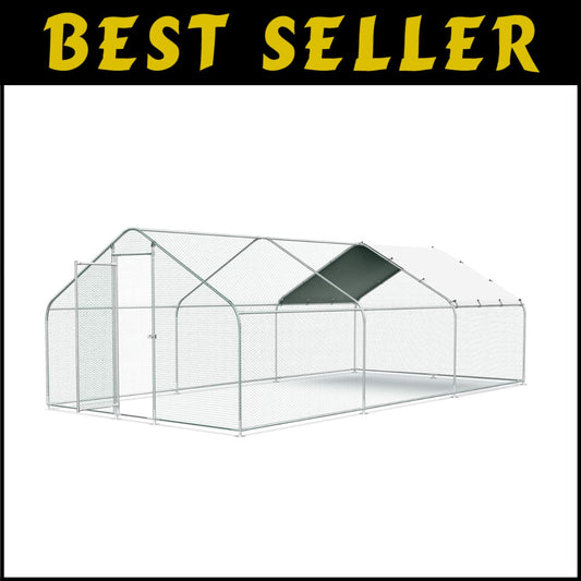 Spacious 10'x20' Outdoor Metal Chicken Coop with Waterproof Cover & Secure Lock
