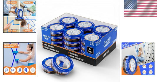 1.5 Inch Blue Painters Tape - 24 Rolls, Residue-Free for Perfect Paint Lines