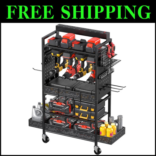 Compact Garage Tool Cart with Storage Shelves & 4-Wheel Mobility for Easy Access