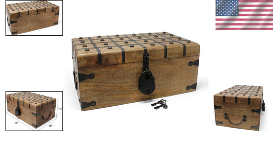 Elegant Pirate Treasure Chest - Lockable Wooden Box with Antique Iron Decor