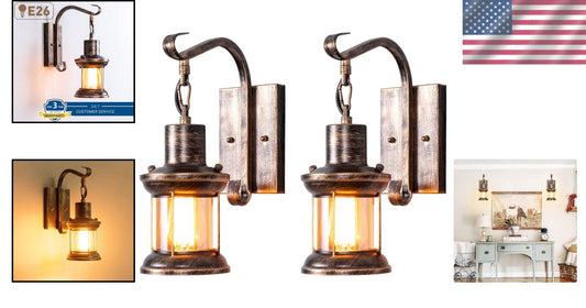 Stylish Industrial Vintage Wall Light Fixtures - Durable 2-Pack for Indoor Use