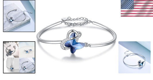 Hypoallergenic Silver Butterfly Bracelet with Crystals - Elegant Women’s Jewelry