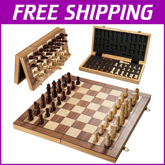 High-Quality 15" Wooden Magnetic Chess Set - Ideal Gift for Family Game Night
