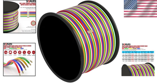 60V Thermoplastic 14 AWG 100FT Trailer Wiring Harness - Ideal for RV and Boating