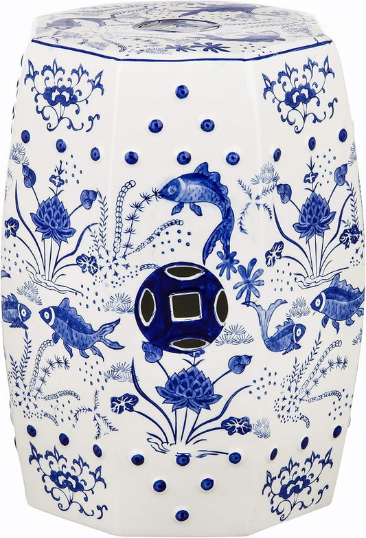 Chinoiserie Pattern Garden Stool - Stylish Blue Seating, Lightweight and Durable