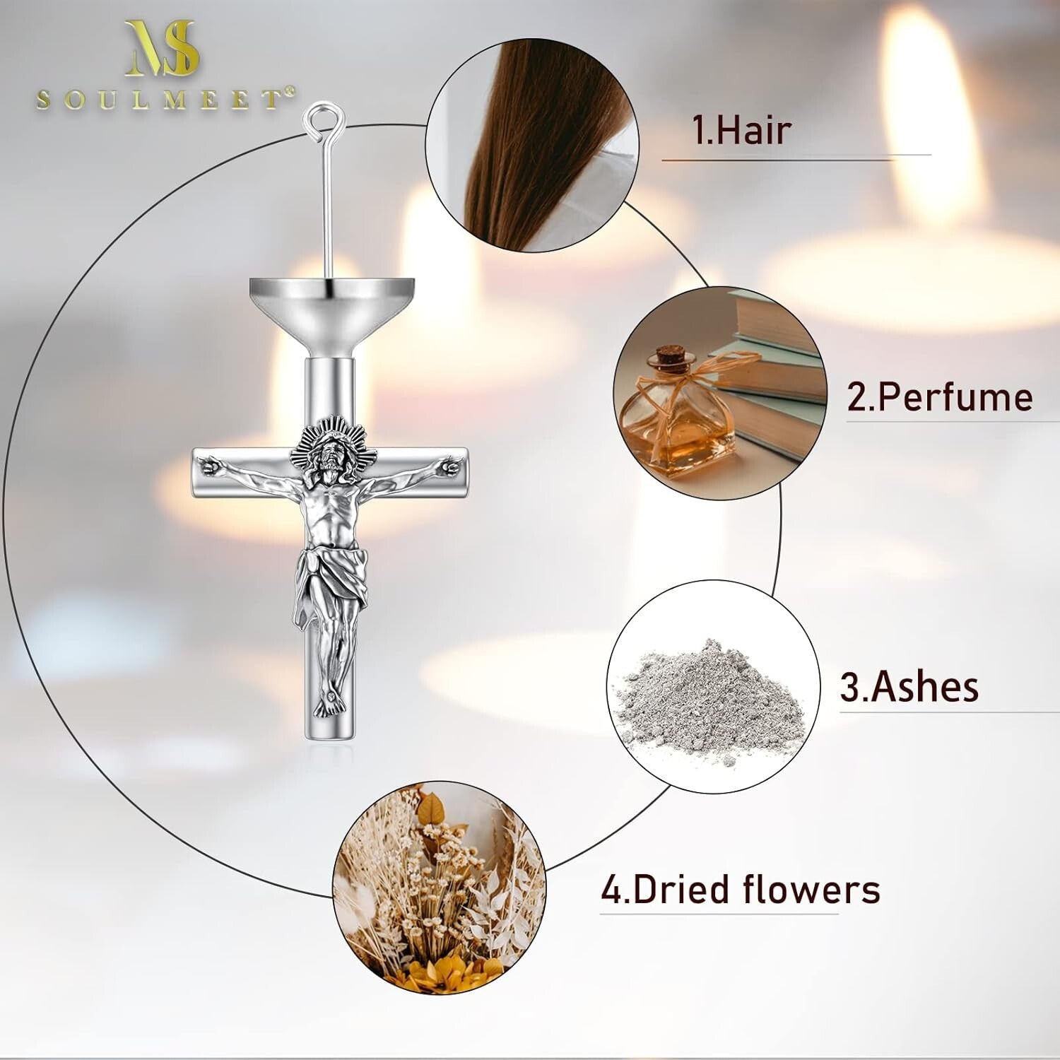 Waterproof Cremation Necklace for Ashes - Cross Pendant for Men & Women
