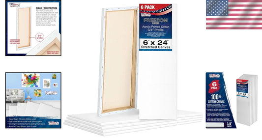 Versatile 6 x 24 Inch Artist Canvas Set - Blank & Ready for Any Medium - 6-Pack