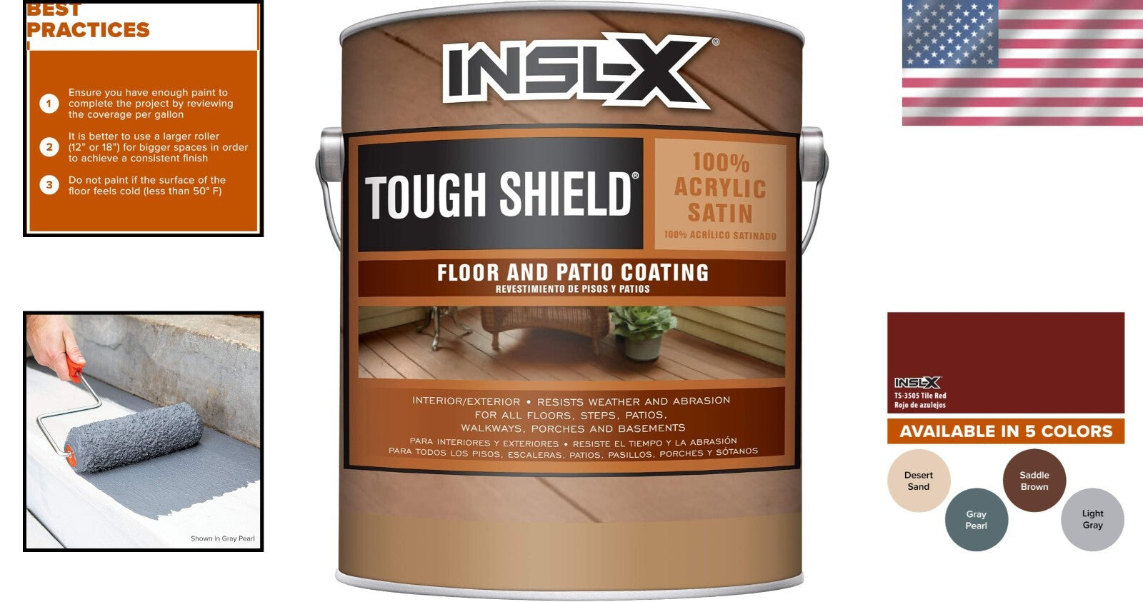1 Gallon Tile Red Waterproof Satin Paint - Perfect for Patios and Floors