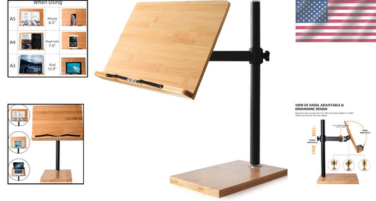 Ergonomic Bamboo Book Stand - Adjustable Height for Safe, Hands-Free Reading