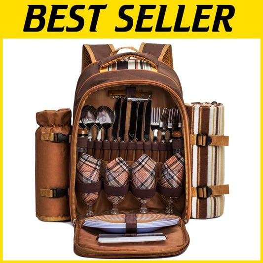 All-in-One Picnic Backpack with Waterproof Blanket & Essential Dining Set