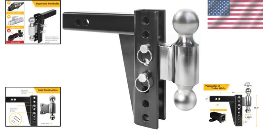 Adjustable Dual Ball Mount - 12,000 lbs Capacity for 2" Receiver, Dual Balls