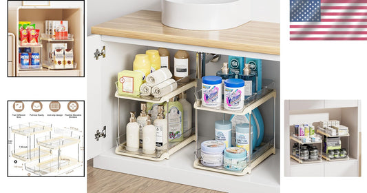 Stylish Stackable Bathroom Cabinet Organizers with Anti-Slip Pull-Out Drawers