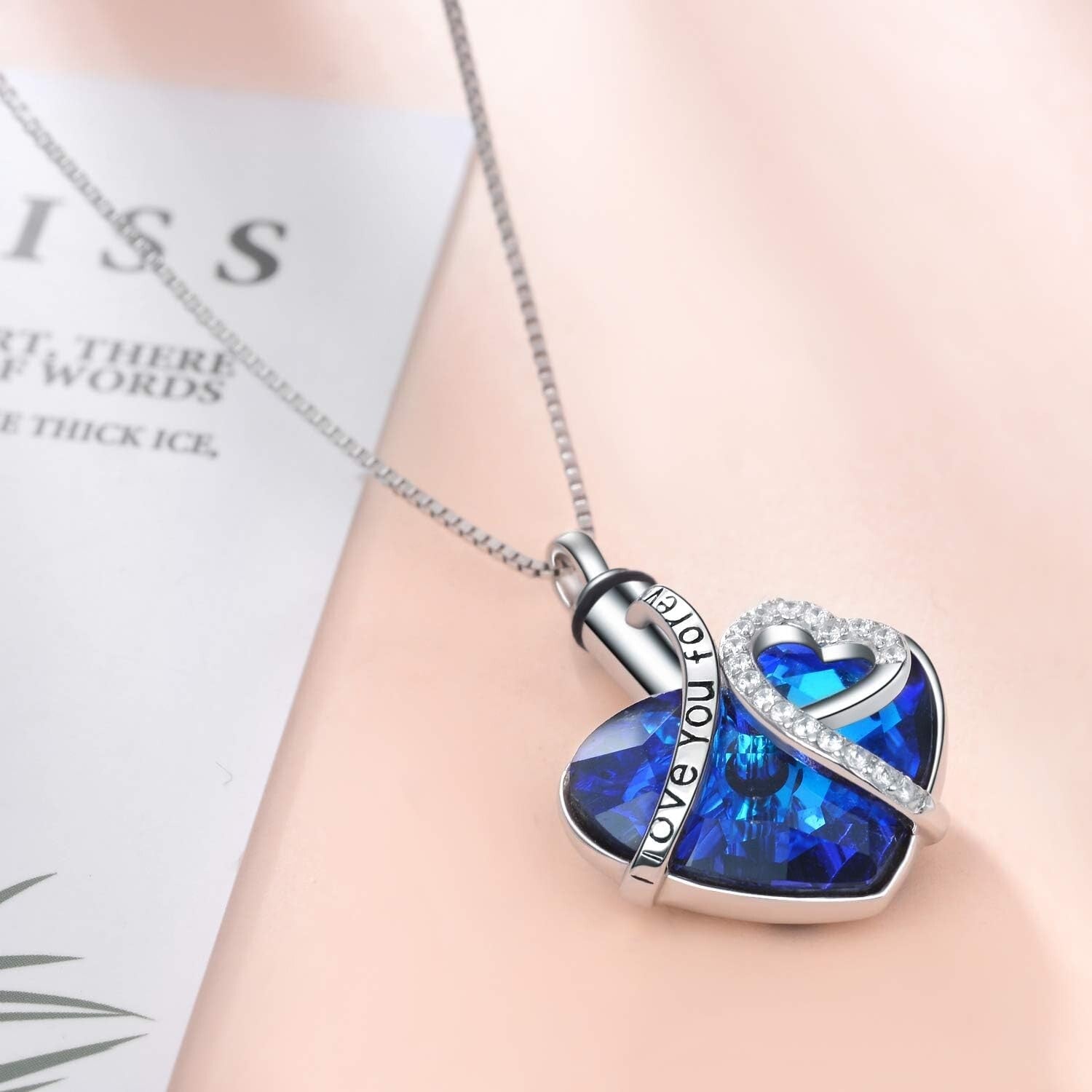 Handcrafted Ashes Necklace in Sterling Silver - Heart of Ocean Crystal Design