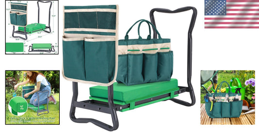 Heavy-Duty Foldable Garden Seat with Knee Pad and Tool Bag - Perfect Gift