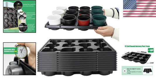 10-Pack 4-Inch Nursery Pot Trays - Durable Black Seedling Carriers with Drainage