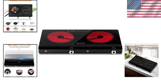 Efficient 2-Burner Portable Electric Cooktop - Safe & Versatile Cooking