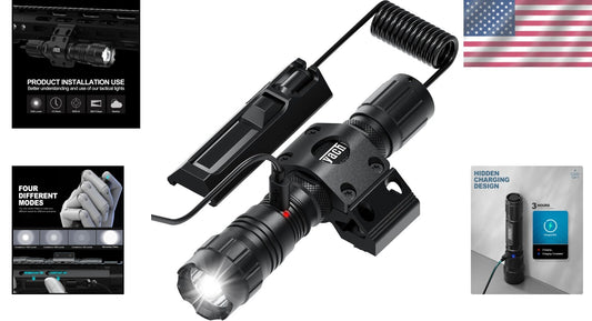 Rechargeable Tactical Light 1500 Lumens - 4 Modes with Pressure Switch & Mount