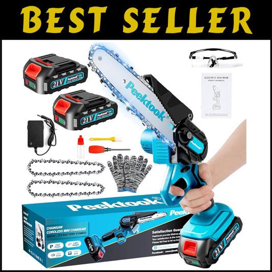 Cordless 6-Inch Mini Chainsaw - Lightweight Electric Chainsaw with 2 Batteries