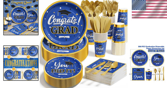 Elegant Disposable Dinnerware Set - 350 PCS for 2025 Graduation Celebrations