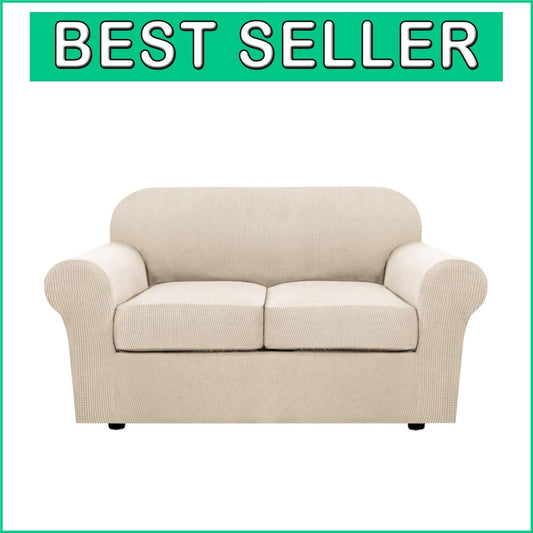 Custom Fit Natural Stretch Slipcovers for 2 Cushion Loveseat - Easy Care Design