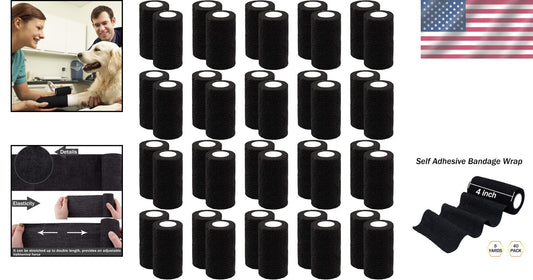 Breathable 4'' Self-Adherent Bandage Wrap for Athletics & Pet Care – 40 Rolls