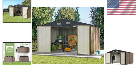 Durable 10' x 8' Utility Tool Shed - Weather-Resistant with Sloped Roof Design