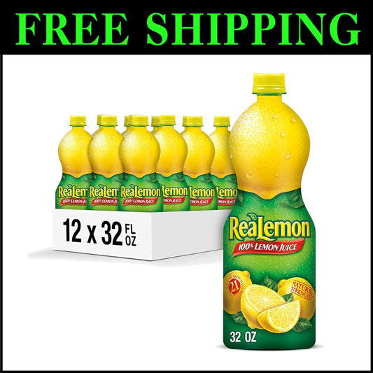 Fresh Taste 100% Lemon Juice 32 Fl Oz Bottles - Pack of 12 for Versatile Recipes
