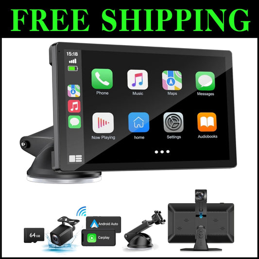 Portable 9-Inch Carplay Screen with 1080p Backup Camera & GPS Navigation