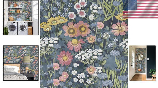 Boho Daisy Floral Removable Wallpaper - Vintage Decor for Any Smooth Surface