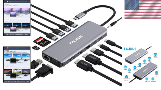 14-in-1 USB C Docking Station with Triple Display and High-Speed Data Transfer
