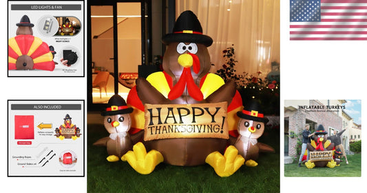 Bright White 6ft Inflatable Turkey Family - Perfect for Festive Outdoor Display