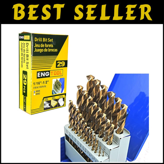 29-Piece Cobalt HSS M35 Drill Bit Set - Precision Gold Finish for Professionals