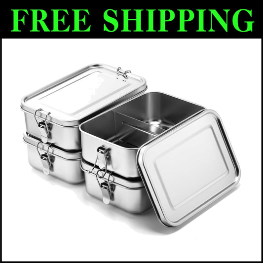 4-Piece Leak-Proof Stainless Steel Bento Lunch Box Set, Ideal for Work & Picnics