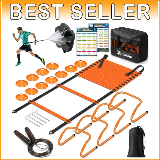 20ft Agility Ladder Training Set with Hurdles, Cones & Jump Rope for All Ages