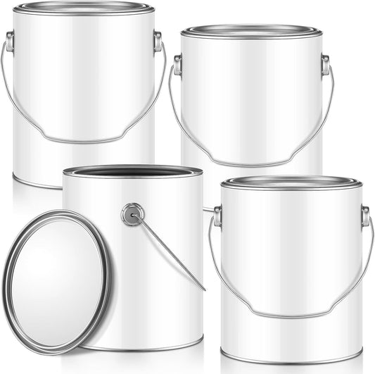 Versatile 4 Pcs 1 Gallon Tin Paint Cans with Lids for DIY Crafts and Supplies