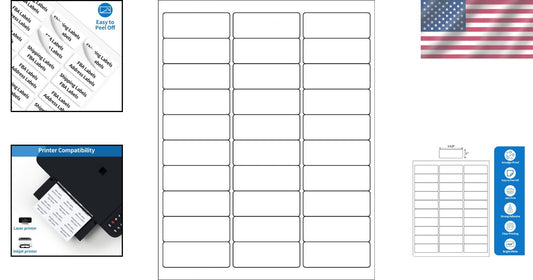 500 Sheets of 1" x 2-5/8" Address Shipping Labels for Laser and Inkjet Printers