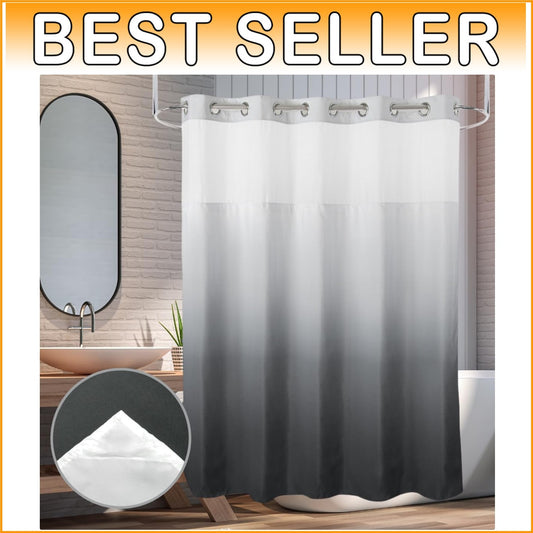 71x74” Heavyweight Gradient Grey Shower Curtain with Liner - Machine Washable