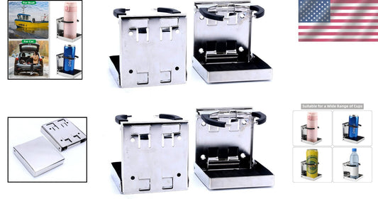 4-Pack Premium Stainless Steel Adjustable Folding Cup Holders for Boats & RVs