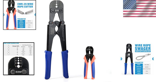 Professional Wire Rope Crimp Tool & Cutting Kit for DIY Projects, Blue/Orange