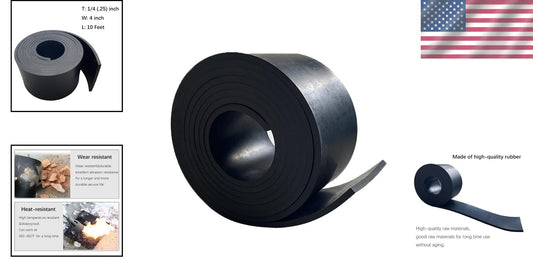 Solid Rubber Strips - Durable, Flexible and Non-Slip 1/4" x 4" x 10' for Crafts