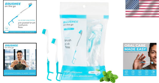 4-in-1 Portable Travel Toothbrush Set - Brush, Floss, Pick, and Paste - 120-Pack